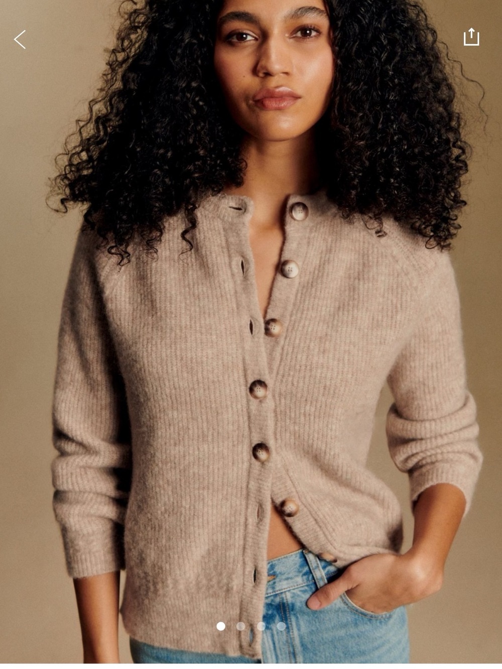 Sezane Taupe Button-Up Ribbed Knit Cardigan